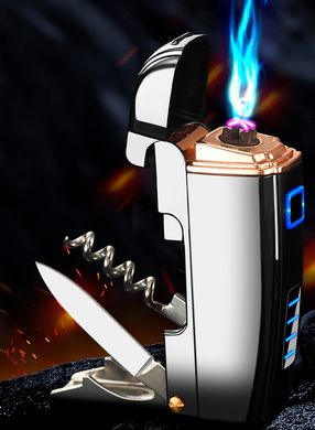 Электроимпульсная USB Зажигалка две молнии ⚡️⚡️, индикатор заряда, нож, штопор, открывалка HL-221 Black HL-221-Black фото