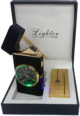 Дугова електроімпульсна запальничка з годинником та ліхтариком⚡️🔦⏱ LIGHTER HL-466 Black mate HL-466-Black-mate фото