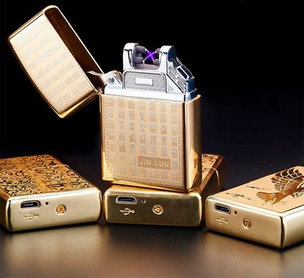 Дуговая электроимпульсная USB зажигалка ⚡️Украина (металлическая коробка) HL-447-Gold HL-447-Gold фото