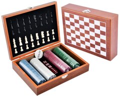 Игровой набор шахматы/покерные фишки/кости, деревянная коробка №2518C №2518C фото