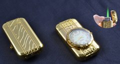 Запальничка кишенькова з годинником Сердечко (Турбо полум'я) №XT-3922 Gold