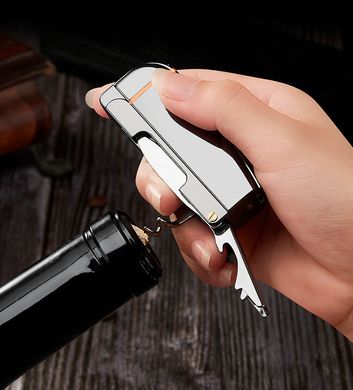 Электроимпульсная USB Зажигалка две молнии ⚡️⚡️, индикатор заряда, нож, штопор, открывалка HL-221 Black HL-221-Black фото