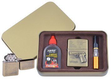 Запальничка бензинова в подарунковій коробці (Балончик бензину/Мундштук) Пістолет P88 XT-4716-3 XT-4716-3 фото