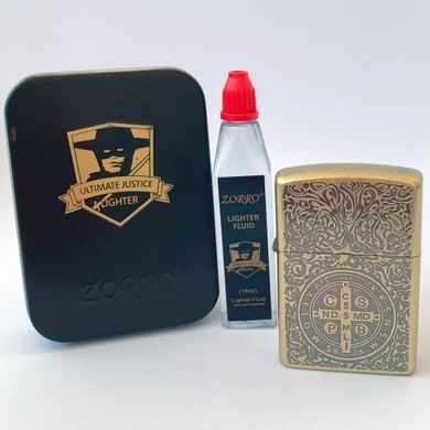 Зажигалка бензиновая ZORRO 'VRSNSMV SMQLIVB' Медальон Св. Бенедикта HL-343 HL-343 фото