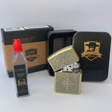Зажигалка бензиновая ZORRO 'VRSNSMV SMQLIVB' Медальон Св. Бенедикта HL-343 HL-343 фото