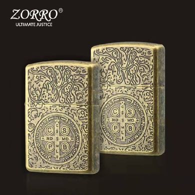 Зажигалка бензиновая ZORRO 'VRSNSMV SMQLIVB' Медальон Св. Бенедикта HL-343 HL-343 фото