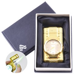 Запальничка в подарунковій упаковці з годинником (Турбо полум'я) №4096 Gold №4096 Gold фото