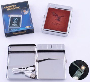 Портсигар+USB запальничка на 20 сигарет (Спіраль розжарювання) №4978-5 №4978-5 фото
