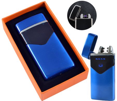 Електроімпульсна USB Запальничка подарункова дві блискавки, індикатор заряду HL-223 Blue Drawing HL-223-Blue-Drawing фото