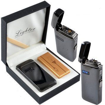Електроімпульсна (USB) - Газова (Гостре полум'я) Запальничка дві блискавки, індикатор заряду HL-224 Black HL-224-Black фото