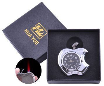 Запальничка подарункова з годинами Apple (Турбо полум'я) №3919 Silver 708006118 фото