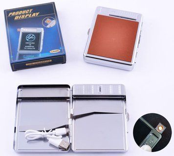 Портсигар+USB запальничка на 20 сигарет (Спіраль розжарювання) №4978-7 №4978-7 фото