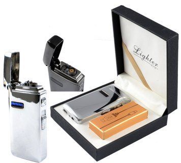 Електроімпульсна (USB) - Газова (Гостре полум'я) Запальничка дві блискавки, індикатор заряду HL-224 Silver HL-224-Silver фото