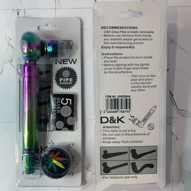Набір для куріння D&K DK8328HA &mdash; скляна трубка 140 мм, гриндер, сітки, блістер DK8328HA фото