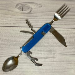Складний туристичний ніж, ложка, вилка, штопор, відкривалка (120шт/ящ) №706ALL Blu 706ALL-Blu фото