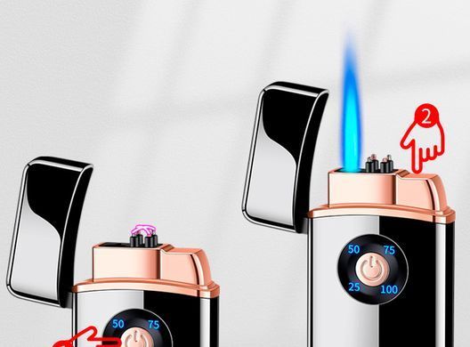 Дуговая электроимпульсная USB - Газовая зажигалка 2в1 ⚡️🚀 (индикатор заряда🔋) HL-422 Black HL-422-Black фото