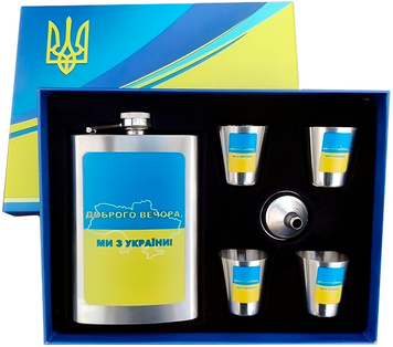 Подарочный набор MOONGRASS 6в1 с флягой, рюмками, лейкой "Доброго вечора Ми з України" WKL-010 WKL-010 фото