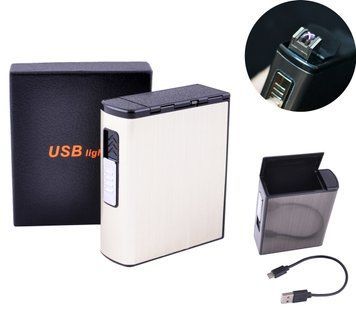 Портсигар + USB запальничка (Пачка сигарет, Електроімпульсна) HL-157 Gold HL-157-Gold фото