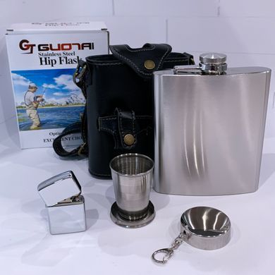 Подарунковий набір із флягою 18 oz у чохлі: чарка-трансформер 60 мл + запальничка HPB-18-1  HPB-18-1  фото