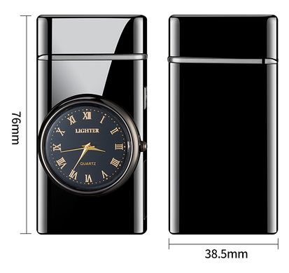 Дугова електроімпульсна запальничка з годинником та ліхтариком⚡️🔦⏱ LIGHTER HL-466 Black HL-466-Black фото