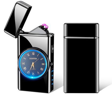 Дугова електроімпульсна запальничка з годинником та ліхтариком⚡️🔦⏱ LIGHTER HL-466 Black HL-466-Black фото