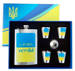 Подарунковий набір MOONGRASS 6в1 з флягою, чарками, лійкою ' Слава Україні ' 🇺🇦 WKL-012 WKL-012 фото