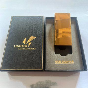 Электроимпульсная зажигалка в подарочной упаковке Lighter (Двойная молния, USB) ⚠️ Уцененный товар ⚠️ HL-5 Gold HL-5-Gold ⚠️ Знижений в ціні товар ⚠️ фото