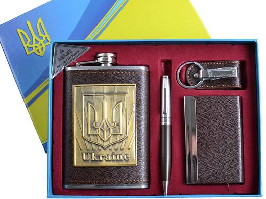 Подарунковий набір з Українською символікою "Moongrass" 4в1 Фляга, Брелок, Ручка, Візитниця DJH-1092 DJH-1092 фото