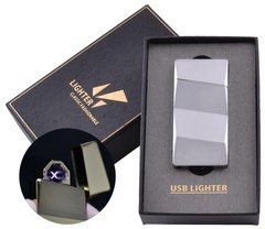 Електроімпульсна запальничка в подарунковій упаковці Lighter (Подвійна блискавка, USB) №HL-5 Silver