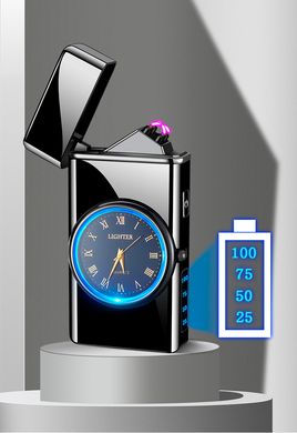 Дугова електроімпульсна запальничка з годинником та ліхтариком⚡️🔦⏱ LIGHTER HL-466 Black mate HL-466-Black-mate фото