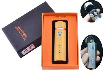 Электроимпульсная зажигалка в подарочной упаковке Lighter (Двойная молния, USB) HL-28 Gold HL-28 Gold фото