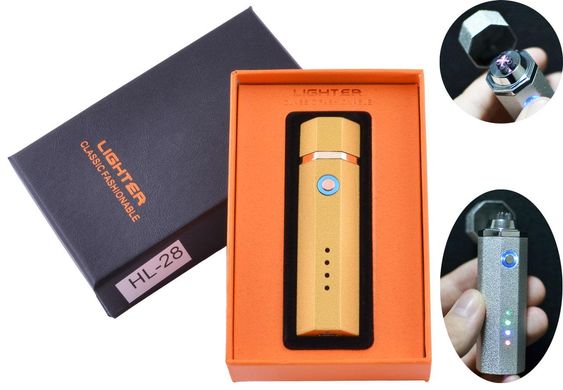 Електроімпульсна запальничка в подарунковій упаковці Lighter (Подвійна блискавка, USB) HL-28 Gold HL-28 Gold фото