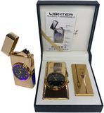 Дугова електроімпульсна запальничка з годинником та ліхтариком⚡️🔦⏱ LIGHTER HL-466 Gold HL-466-Gold фото