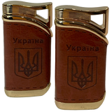 Запальничка кишенькова обтягнута шкірою Україна 🇺🇦 (Турбо полум'я) HL-322 HL-322 фото