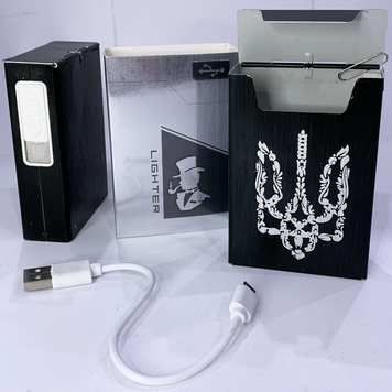 Портсигар на 20 сигарет із електроприкурювачем⚡️Тризуб (USB) HL-426 HL-426 Тризуб фото