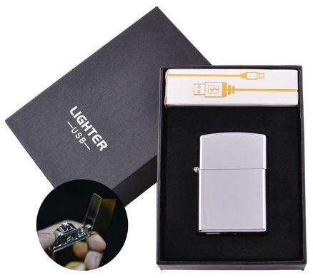 Електроімпульсна запальничка в подарунковій упаковці Lighter (Подвійна блискавка, USB) №HL-6 Silver 750908173 фото