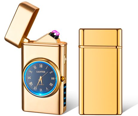 Дуговая электроимпульсная зажигалка с часами и фонариком⚡️🔦⏱ LIGHTER HL-466 Gold HL-466-Gold фото