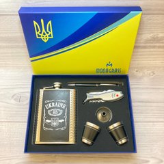 Подарочный набор MOONGRASS 6в1 с флягой, рюмками, ножом, ручкой, лейкой UKRAINE 🇺🇦 WKL-001 WKL-001 фото