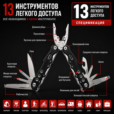 Мультитул туристический тактический 13 в 1 Traveler (с чехлом) MQ007-L2-8G Black MQ007-L2-8G Black фото