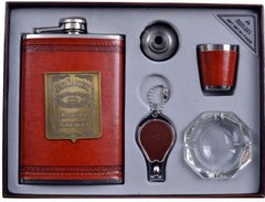 Подарочный набор с флягой для мужчин Jack Daniels кожа+набойка (фляга,брелок,пепельница,стопка,лейка) AL701 AL701 фото