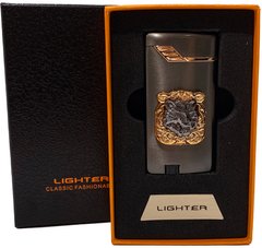 Газова запальничка "Тигри 🐅" (Турбо полум'я 🚀, подарункова коробка 🎁) Jiebao Lighter HL-506 Black HL-506-Black фото