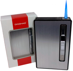 Портсигар на 20 тонких сигарет 🚬 з автоматичною подачею та запальничкою "DINGHAO" HL-534 Silver HL-534 Silver фото