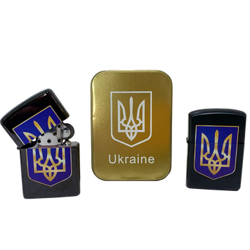 Запальничка бензинова в подарунковій коробці Герб України 🇺🇦 HL-326В Black HL-326В-Black фото