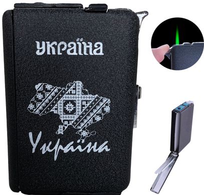 Портсигар на 10 сигарет 🚬 с автоматической подачей и зажигалкой "Украина" (Турбо пламя🚀) HL-153-2 HL-153-2 фото