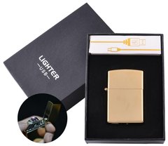 Електроімпульсна запальничка в подарунковій упаковці Lighter (Подвійна блискавка, USB) №HL-6 Gold