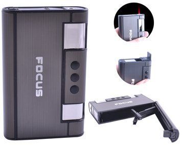 Портсигар + запальничка на 8 сигарет FOCUS (Турбо полум'я) XT-4936 Black XT-4936-Black фото