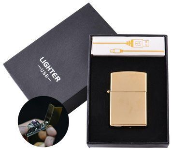 Електроімпульсна запальничка в подарунковій упаковці Lighter (Подвійна блискавка, USB) №HL-6 Gold 750908175 фото