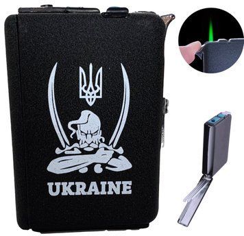 Портсигар на 10 сигарет 🚬 з автоматичною подачею та запальничкою "Україна" (Турбо полум'я🚀) HL-153-3 HL-153-3 фото
