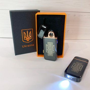 Дуговая электроимпульсная USB зажигалка ⚡️Герб Украины (индикатор заряда🔋, фонарик🔦) HL-443 Black HL-443-black фото