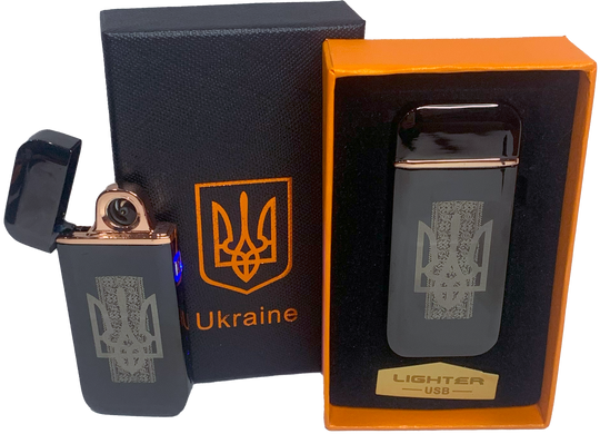 Дуговая электроимпульсная USB зажигалка ⚡️Герб Украины (индикатор заряда🔋, фонарик🔦) HL-443 Black HL-443-black фото